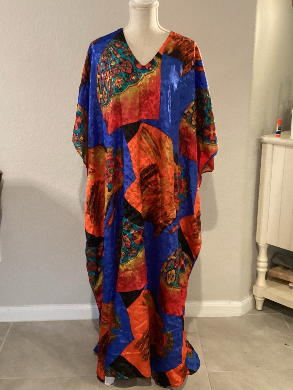Vibrant Blue and Orange Abstract Caftan
